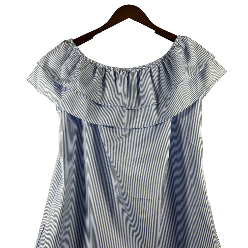 Beach Lounge Women\s Off Shoulder Ruffle Pockets Blue White Size XXL - Picture 3 of 10